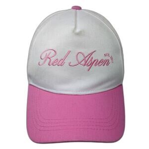 Red Aspen 5 Panel White Pink Hat Snapback OS Embroidered Adjustable Logo Cap